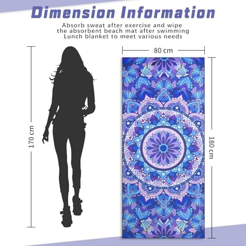 Vorvowry Microfibre Beach Towels for Adults Women Men Extra Large Lightweight Quick Dry Sand Free Travel Towel Double Sided Printing for Swim Sports with Mesh Bag 80×180cm Purple Mandala 1 Pack — view 6