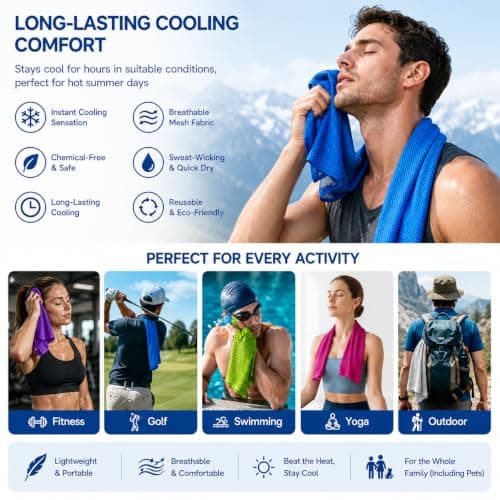 Yrafiostye 5 Pack Cooling Towel Sweat, (40"x12") Quick-Drying Neck Cooling Wraps, Soft & Breathable Chilly Sports Towel Yoga, Sport, Running — view 3