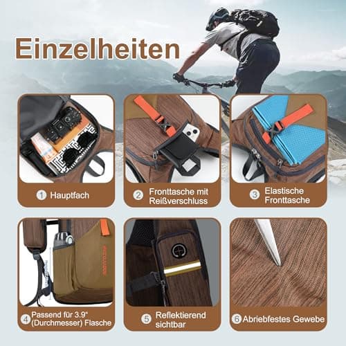 BECOJADDE 18L Hiking Backpack for Men Women Foldable Small Rucksack Lightweight Mini Backpack for Camping Travel Outdoor, Chocolate Brown — view 3