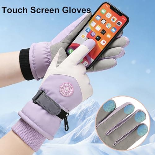 LEHEEYWT Ski Gloves Women, Touchscreen Waterproof Winter Gloves, Fleece Lined Anti-Slip Glove For Women Skiing Snowboarding Hiking Cycling Outdoor (purple) — view 4