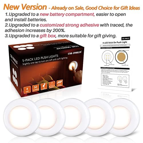 STAR-SPANGLED 2.8” Stick on Puck Lights AAA Battery Operated, 5 Pack Warm — view 6