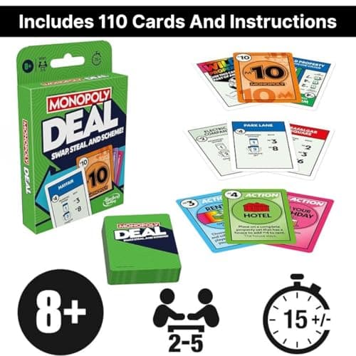 Monopoly Deal Card Game & Travel Case + 4 Scorecards | Card Games for Adults, Travel Games for Kids, Board Games – Hasbro Card Games for Families — view 2
