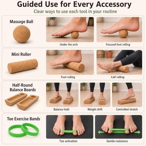Craicidios Cork Balance Board for Feet with Foot Roller, Ball and Toe Bands — view 2