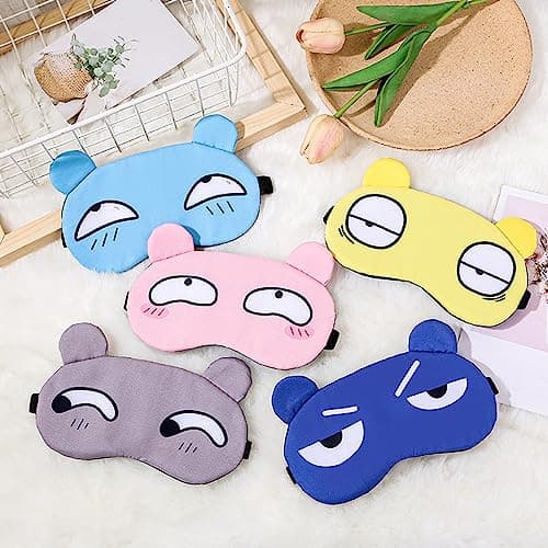 TSHAOUN 5 Pieces Cute Sleep Eye Mask, Cartoon Sleeping Eye Masks Sleep Blindfold for Women Men, Blackout Eye Mask with Adjustable Strap, Eye-Cover Blindfold for Night,Travel,Nap (5 Colors) — view 4