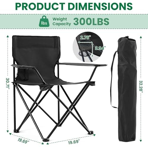 4 Pack Folding Camping Chairs For Adults, Foldable Portable Beach Chairs With Carry Bag & Cup Holder, Compact Design For Camping, Beach, Picnics, And Fishing Supports 300lbs(navy) Black 4pcs — view 3