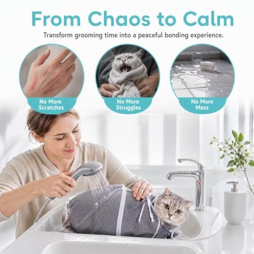 Adjustable Cat Bathing Bag and Grooming Restraint Mesh, Anti-Bite & Anti-Scratch Breathable Pet Shower Net for Nail Trimming, Ear Cleaning, Medicine Taking, Durable Cat Wash Bag for Small Medium Cats — view 5