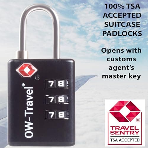 OW-Travel Suitcase Locks, TSA Approved Luggage Locks, Open Alert, Black 4Pk — view 5
