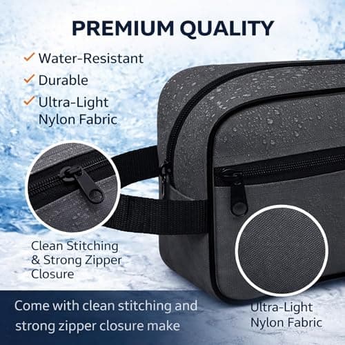 Water-Resistant Toiletry Bag for Men & Women - Lightweight Travel Wash Bag with Multiple Compartments, Compact Dopp Kit Cosmetic Organizer, Durable Nylon Shaving & Makeup Storage Case (Grey) — view 3
