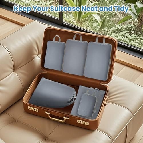 MEUVO Compression Packing Cubes for Suitcases – 7 Pack Suitcase Organiser Bags, Durable Luggage Organizer Bags for Suitcase or Backpack, Grey — view 5