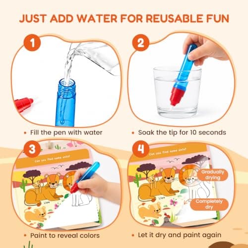 JoyCat Safari Water Colouring Book for Toddlers, 13 Pages No-Mess Painting — view 2