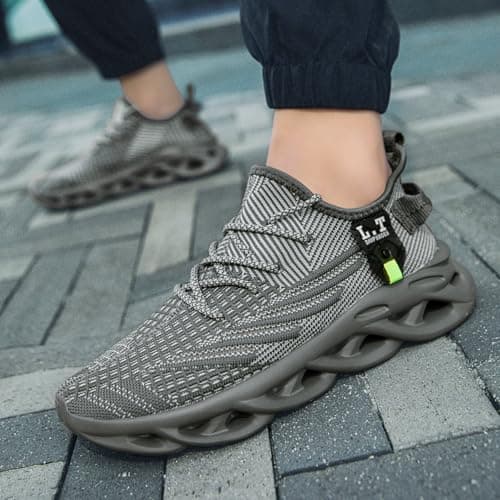XKOWUO Mens Womens Trainers Walking Running Shoes Non Slip Gym Slip On Tennis Trainers Outdoor Sports Sneakers Lightweight Workout Shoes Light_Gray Size 7 — view 2