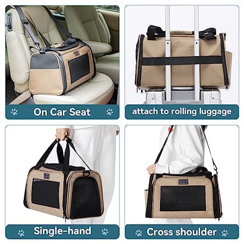 PETSFIT Cat Carrier Airline Approved, Soft Carrier for Small and Medium Cats Under 12 Lbs, Soft Cat Travel Bag, Kitten Carrier with Extendable Mat, Khaki — view 4