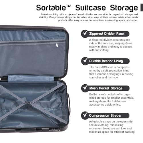 Aerostar 28" Large Suitcase Super Lightweight 4 Wheel Dual Spinner ABS Hard Shell Check in Luggage with Integrated Combination Lock for 23kg (Black, 100 Litre) — view 6