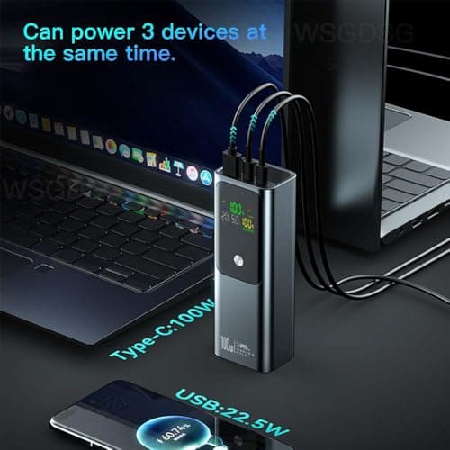 WSGDSG 100W Fast Charging Laptop Power Bank 20000mAh, Portable Charger With Screen, 2 Type-C And 1 USB, External Battery Pack for Travel Camping, Can be Taken On Planes(Color:Black) — view 5