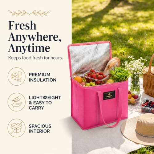 Adalex Global 16L Cool Bag Cooler Bag and Cooler Box, Insulated Food Delivery for Uber Eats, Thermal for Hot and Frozen Food, Picnic and Grocery Delivery, Freezer Shopping (30x18x30cm 16l Pink, L) — view 6