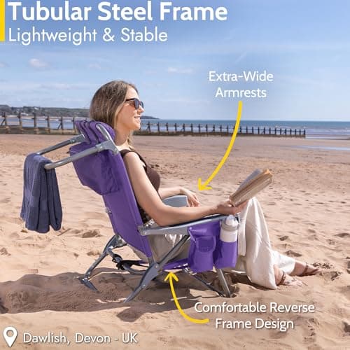 Trail Low Reclining Beach Chair, 4 Positions, Purple — view 5