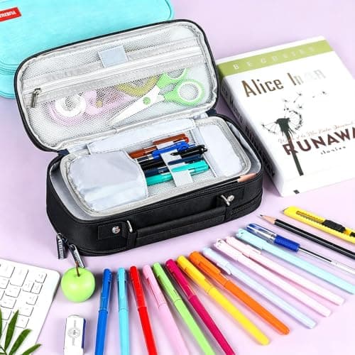 MIUTME Large Pencil Case with Compartments and Handle,Big Capacity Canvas Pencil Pouch with Zipper,Aesthetic Pen Pouch Organizer,for School and Office Stationery — view 5
