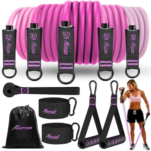 HPYGN Resistance Bands Set with Handles, Exercise Bands Stackable up to 150lbs, Resistance Bands with Door Anchor & Ankle Straps for Fitness, Strength, Yoga, Home Gym Equipment for Women and Men