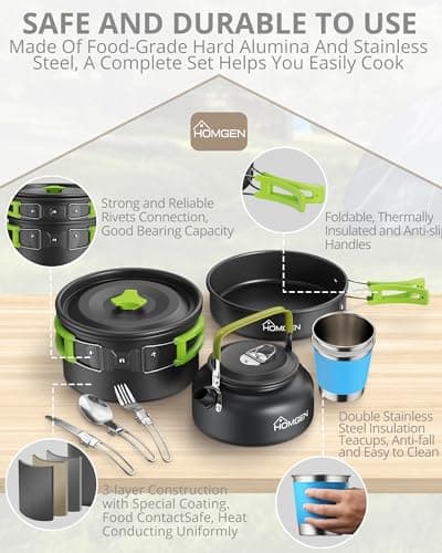 HOMGEN Aluminium Camping Cooking Set with Folding Cutlery for 2-3 People — view 3