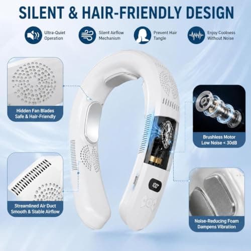 Hulazepyr Neck Fan, 6000mAh Hulazepyr 3-in-1 Neck Fan Cooling, Heating, and Airflow, 9 Speed 3s Quick Cool 360° Airflow, Ultra Quiet Hands-Free Cooler for Outdoor, Gardening, Commuting, Travel (#A) — view 2