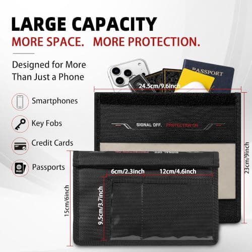 Faraday Bag for Phone & Car Keys, Signal Blocking Pouch Blocks GPS, WiFi, Bluetooth, RFID & Mobile Signals, Anti Tracking Shield for Travel, Privacy & Keyless Car Theft Protection Black — view 4
