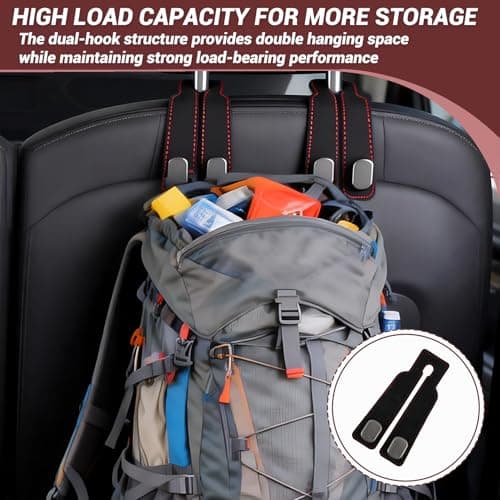 JinRuiCPeng 2 Pack Car Hooks for Headrest, Leather Car Seat Back Storage Organizer, with Wide Deep Double Hooks, Rotating Auto Seat Hangers for Handbags Groceries Coats Umbrellas Interior Accessories — view 5