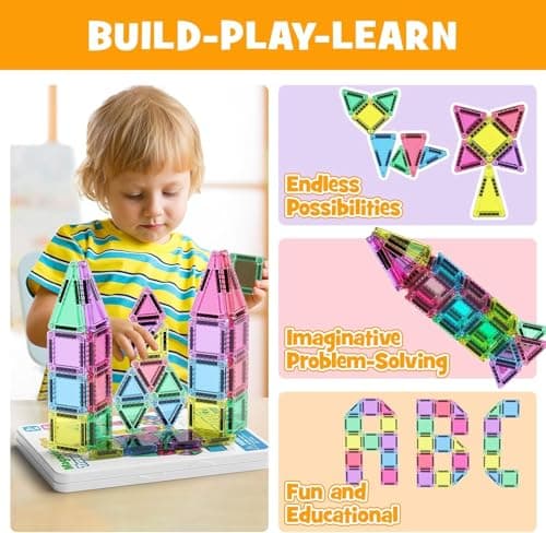 Magnetic Tiles Construction Set 42pcs Travel Toys for Kids Portable Travel MINI Magnetic Tiles Toy Magnet Toys On-The-Go Fun STEM Travel Set Montessori Toy Gift for 3+ Years Toddlers — view 5