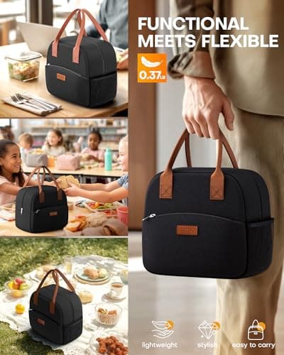 HOTOR Insulated Lunch Bags for Women Men Cooler Lunch Box, Black — view 6