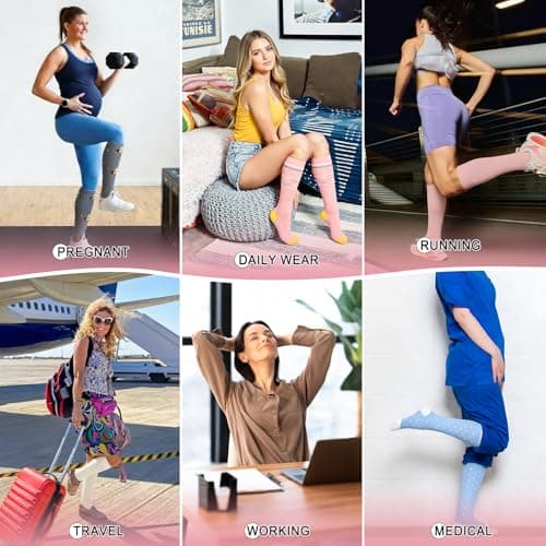 ACTINPUT Compression Socks for Women Men,Cotton Flight Knee High Sock Best Support for Travel, Maternity, Sports Stockings — view 6