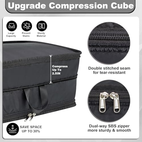Extra Large Compression Packing Cubes for Travel Essentials, 2 Pack Expandable Travel Cubes for Packing Bags Suitcase Organizer, Black — view 2