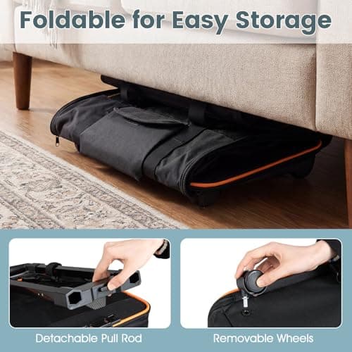 GYMAX Pet Carrier With Wheels, Foldable Soft-sided Dog Travel Crate with Telescopic Handle, Shoulder Strap, Washable Pad, Safety Leash & Storage Pocket, Rolling Cat Carrier (Black,43 x 33 x 32cm) — view 3