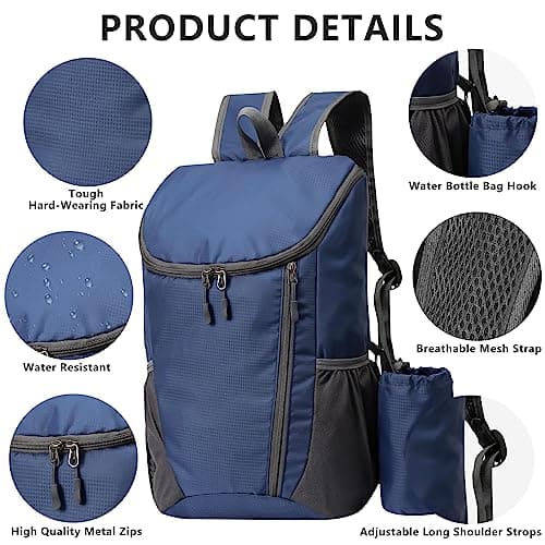Yoolly Lightweight Foldable Backpack, Small Hiking Rucksack, Waterproof Packable Backpack for Men Women Kids, Durable Rucksack for Outdoor Sport Travelling Hiking Camping Biking Walking (Dark Blue) — view 3