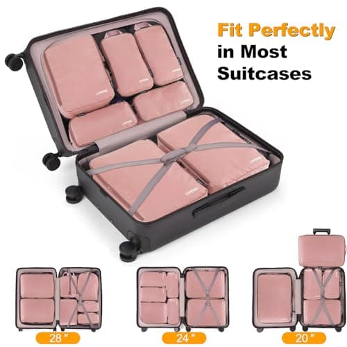 Compression Packing Cubes, Lumesner 8 Set Travel Essentials Packing Cubes for Carry on Suitcases, Compression Suitcase Organizers Bag Set & Travel Cubes (8-piece, Pink) — view 3