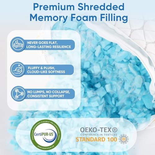 Pillows 2 Pack, Shredded Memory Foam Pillows, Adjustable & Cooling, 72x47cm — view 5