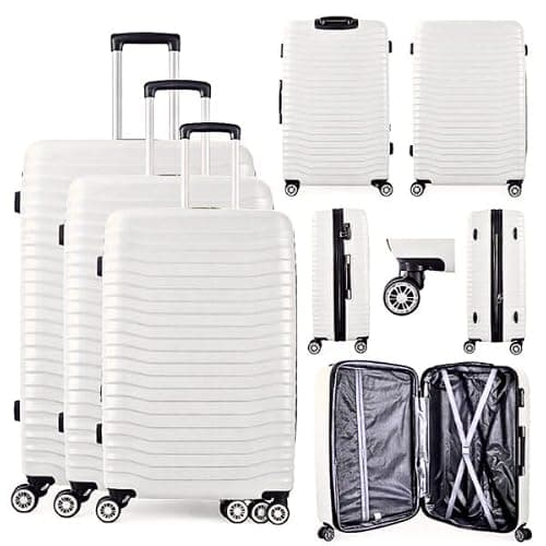 Set of 3 Pieces Luggage Hard Shell Suitcase, White
