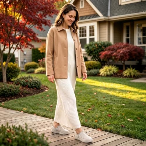 JOINFREE Womens Indoor Slippers Wide Toe Box Memory Foam Beige — view 2