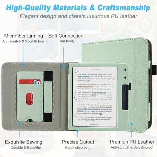 DMLuna Stand Case for Kobo Libra Colour (Model:N428, 2024 Release), Hands-Free Stand Lightweight Premium PU Leather Cover with Auto Sleep/Wake Function, Hand Strap and Card Slot, Agave Green — view 6