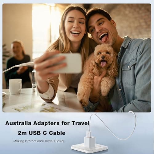 Australia Travel Adapter Charger - Australia Wall Adaptor with USB C Cable 2m | Universal Power Charging Plug for IPhone IPAD Samsung Google | Travel Essentials for New Zealand/Australia/Argentina — view 3