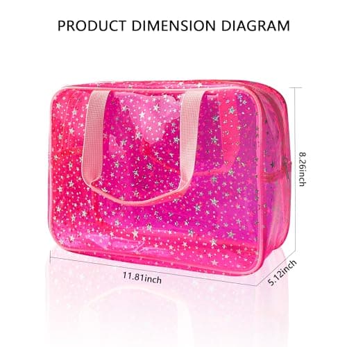 TotePrint Clear Star Print Cosmetic Bag, PVC Waterproof Travel Makeup Pouch,Large Clear Travel Toiletry Bag,30 x 13 x 21.6 cm(Pink) — view 3