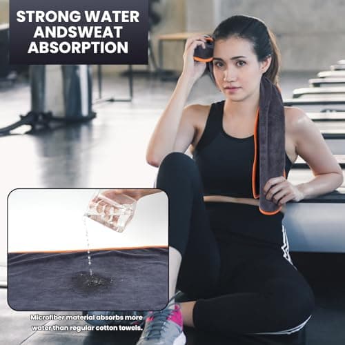 JRHSLCXLT 2 Pack Microfibre Sports Towel Fast Drying & Absorbent Gym Towel Men Workout Sweat Towels for Gym Fitness,Yoga, Camping Black Towels (Dark Gray & Orange, 2PCS-40x80cm) — view 3