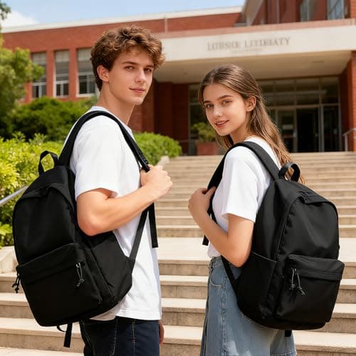 WEPLAN School Backpack Womens Secondary School Bag for Girls Boys Teenage College Rucksack Bag for Women Lightweight Casual Daypacks Bookbag Waterproof 14 inch Laptop Backpack Work Travel,A1-Black — view 6