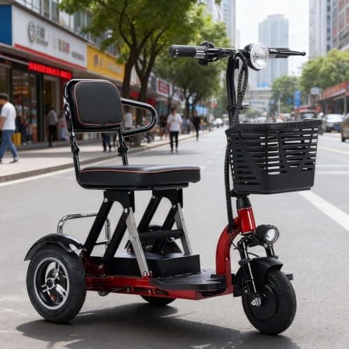 Portable Foldable Lightweight 3-Wheel Mobility Scooter for Adults, 15A Battery Powered Mobility Scooter with 8 Inch Wheels, Comfortable Seat, Charger & Storage Basket