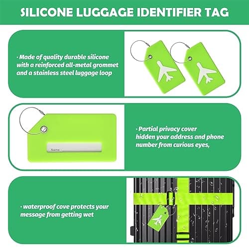 Yauhar 6Pcs Travel Suitcase Accessories Set Contains Silicone Luggage Bag Tags and Luggage Straps and Detachable Handle Covers, Wide Adjustable Packing Belt for Women Men (Green) — view 4