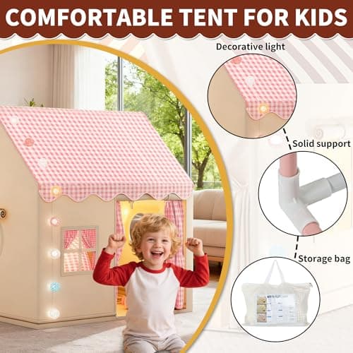 FREEAMG Kids Play Tent with Multi-Coloured Ball Lights & Storage Bag Pink — view 4