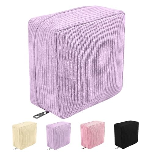 Period Bag, Corduroy Sanitary Napkin Storage Bag, Sanitary Napkin Portable Bag, Period Starter Kit for Young Girls, School Office Storage Sanitary Products (Purple)
