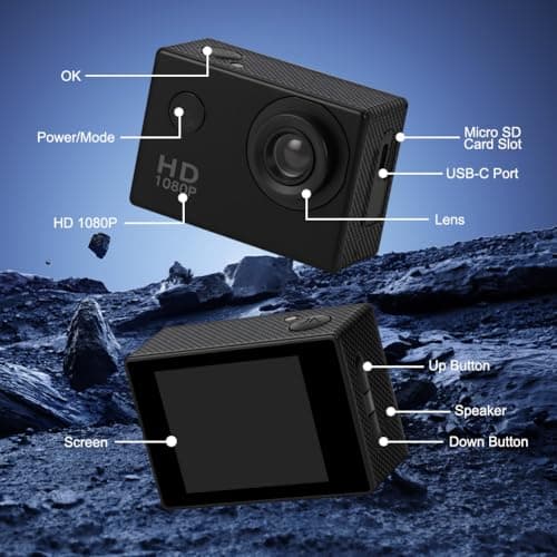 Aolso Action Camera with 32GB microSD Memory Card, 1080P 30FPS 30m Waterproof Underwater Camera, 170° Wide Angle Helmet Camera with Accessories Kit — view 3