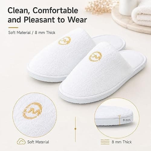 Hotel Slippers Closed Toe Spa Slippers Washable and Foldable 6 Pairs — view 3