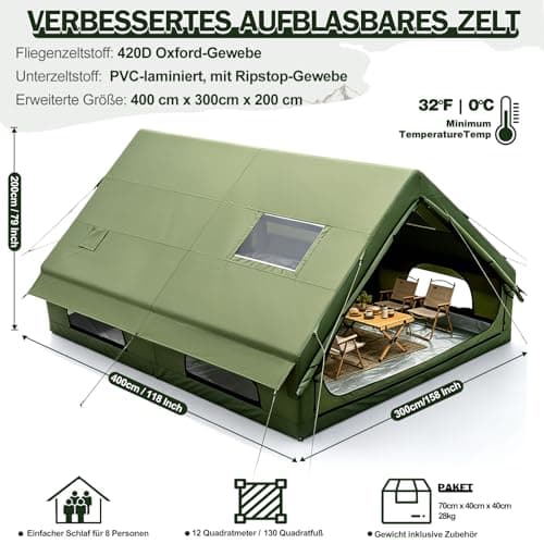 Inflatable camping tent with chimney opening and roof window, inflatable tent for 2-10 people with air pump. Waterproof Oxford cloth four-season inflatable tent, fast installation air tent — view 6