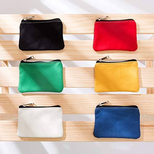 Hibate Small Canvas Coin Purse Holder Wallet Zip Pouch Money Purses Bag for Women Men Kids (White) — view 6