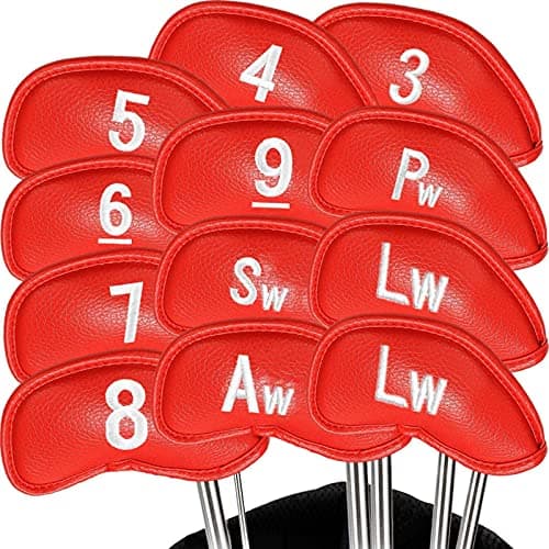 FINGER TEN Golf Club Iron Head Covers Pu Leather 12 Pack(Red)